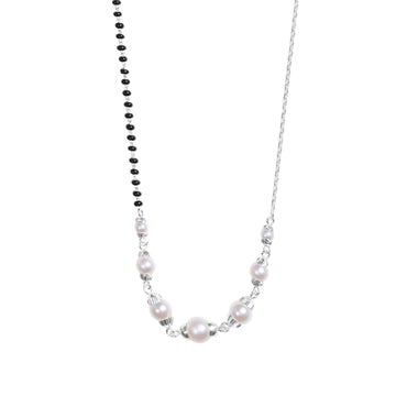 MAIRA 925 Sterling Silver Pearl Black Mani 18-inch Mangalsutra Jewellery for Women | Rhodium-Plated | Anti-Tarnish | 6- Month Warranty