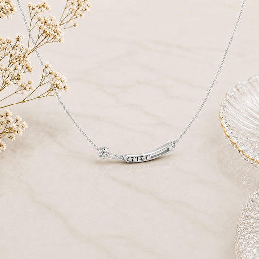 Radiant Arc Bar Rhodium Plated Necklace