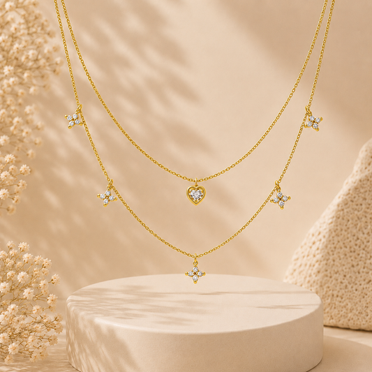 Fluttering Love Layered Gold Plated 925 Sterling Silver Necklace