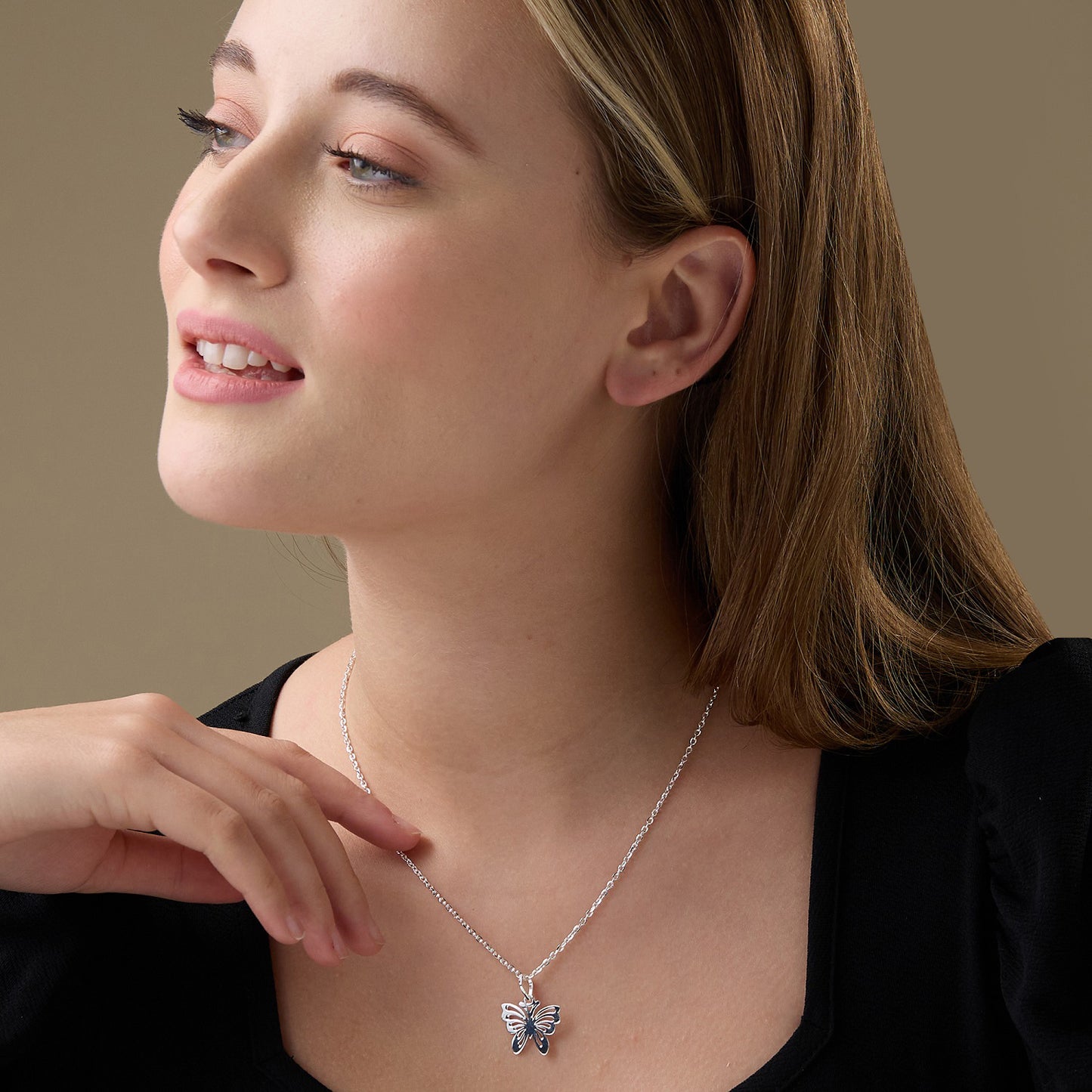 MAIRA Stylish & Simple 925 Sterling Silver Rhodium Plated Butterfly Pendant Chain Necklace Jewellery / Gift for Girls & Women