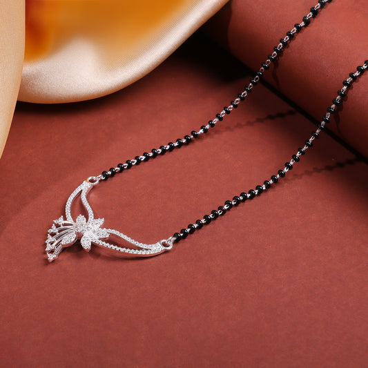 MAIRA 925 Sterling Silver Stylish Zircon Black Mani 18 inch Mangalsutra Jewellery for Women