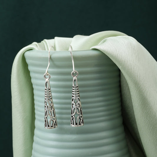 MAIRA Carved Classic 925 Sterling Silver Traditional Antique Drop Hoop Earrings for Women