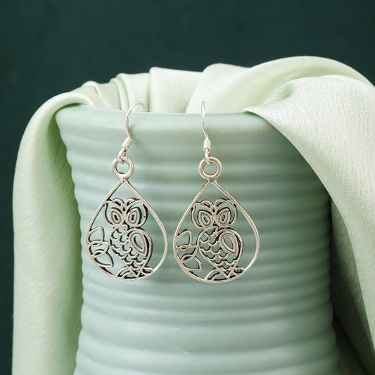 MAIRA 92.5 Sterling Silver Light Weight Stylish Owl Design Earrings Jewellery for Women / Gifts for Girls
