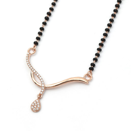 MAIRA 925 Sterling Silver Officewear RoseGold Plated Black Mani Mangalsutra Gift For Wife/ Women