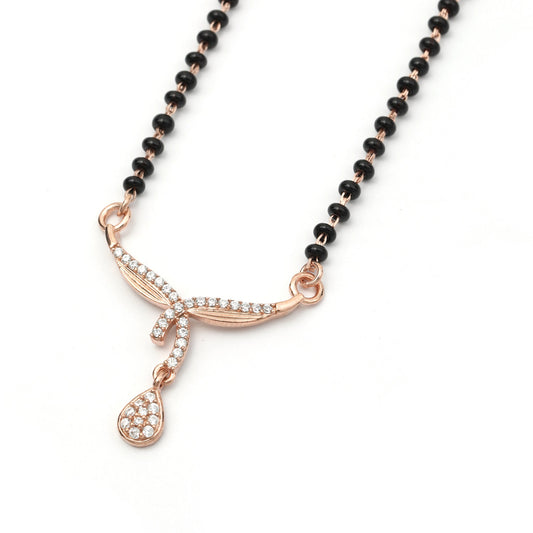 MAIRA 925 Sterling Silver Dailywear RoseGold Plated Black Mani Mangalsutra Gift For Wife/ Women