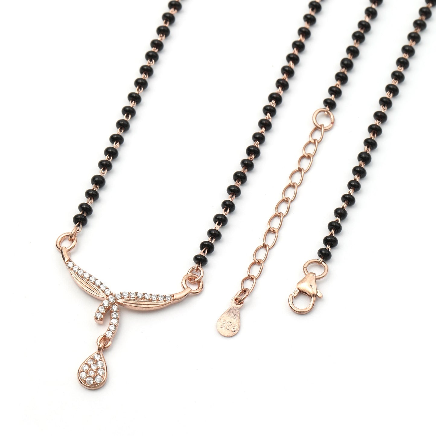 MAIRA 925 Sterling Silver Rose Gold Black Beaded Mangalsutra for Women