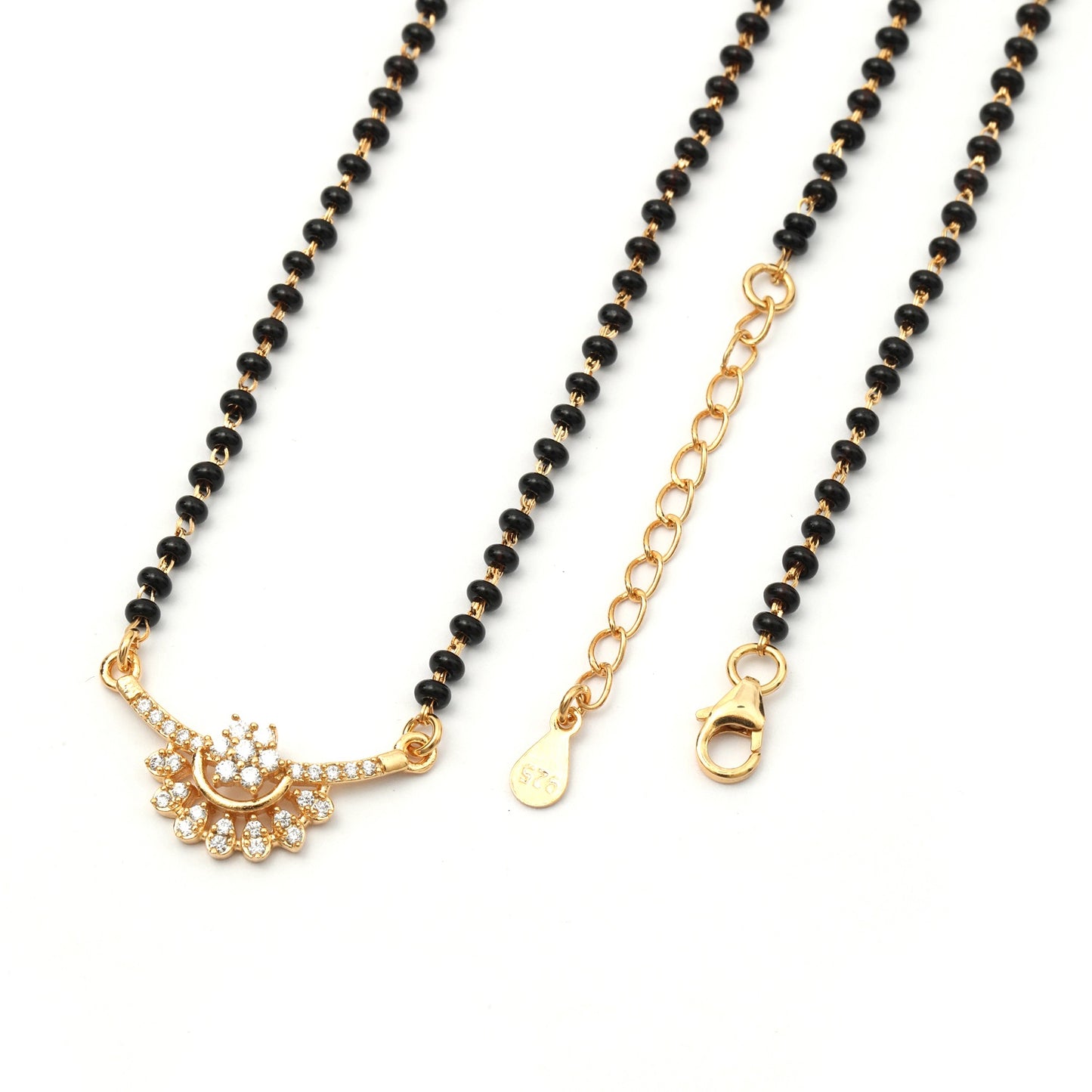 MAIRA 925 Sterling Silver 18K Gold Plated With Floral Diamond Pendant Black Mani Mangalsutra Gift For Wife/ Women