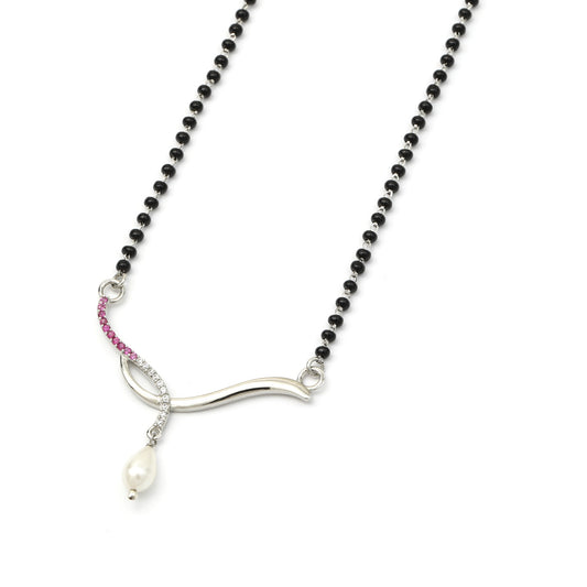 MAIRA 925 Sterling Silver Swiss Zirconia Black Beads Kala Mani 18 Inch Necklace Mangalsutra Jewellery / Gift for Women