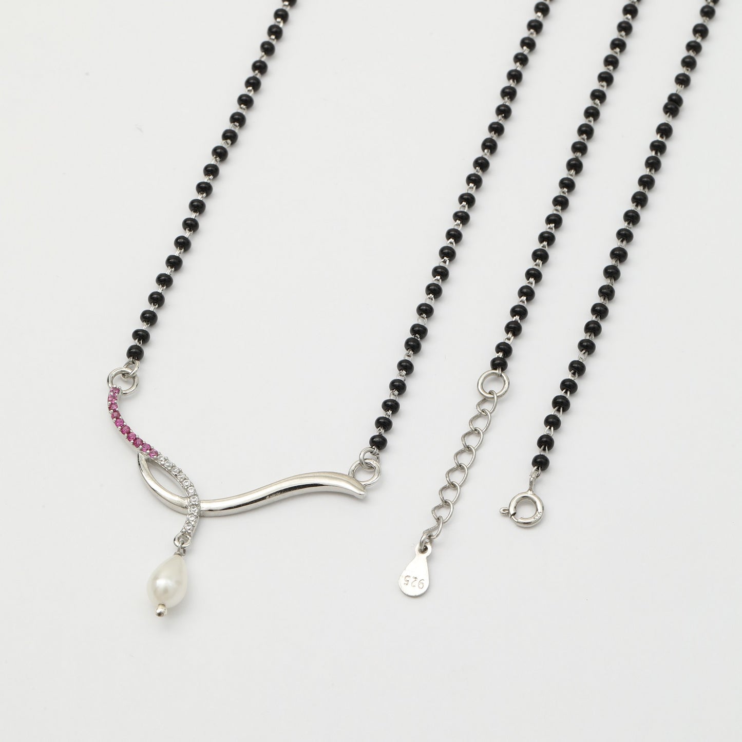 MAIRA 925 Sterling Silver Swiss Zirconia Black Beads Kala Mani 18 Inch Necklace Mangalsutra Jewellery / Gift for Women