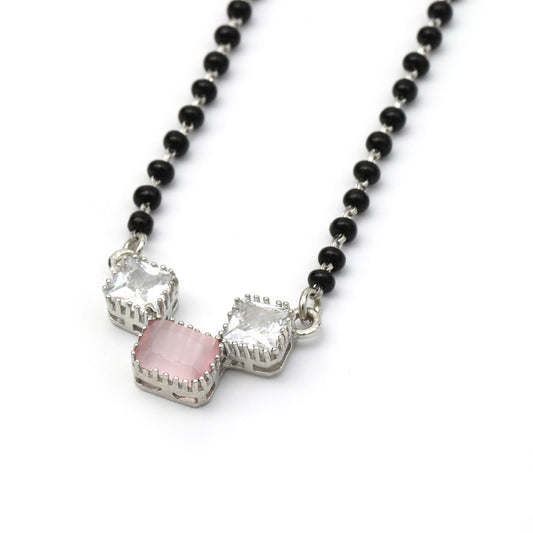 MAIRA 925 Sterling Silver Swiss Zirconia Black Beads Stylish 18 Inch Working Women Mangalsutra Jewellery / Gift for Women