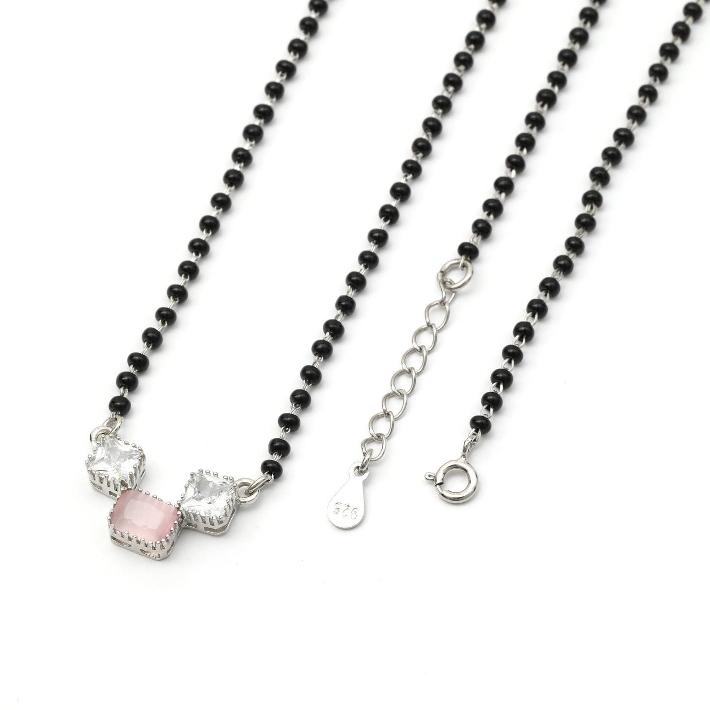 MAIRA 925 Sterling Silver Swiss Zirconia Black Beads Stylish 18 Inch Working Women Mangalsutra Jewellery / Gift for Women