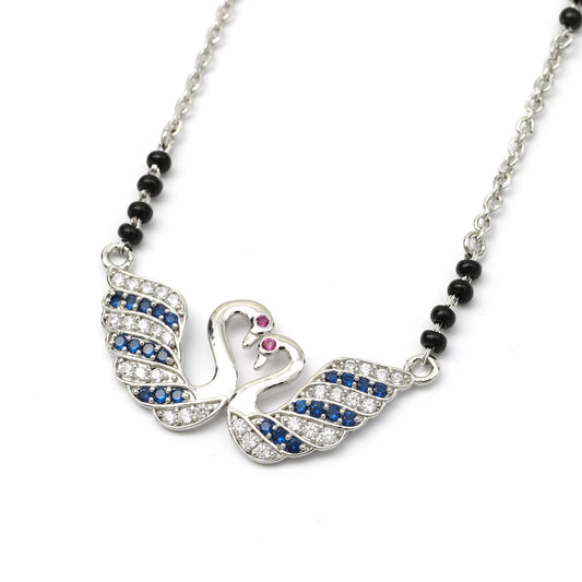MAIRA 925 Sterling Silver Swan Swiss Zirconia Black Beads Mani Mangalsutra / Gift for Women
