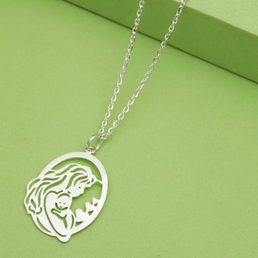 MAIRA Mother Child Love 925 Sterling Silver Rhodium Plated Pendant with Cable Chain Necklace Jewellery / Gift for Mother