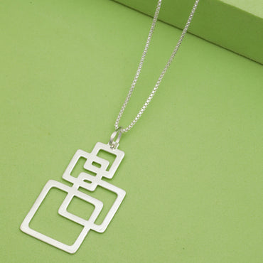 MAIRA Square 925 Sterling Silver Rhodium Plated Necklace for Girls