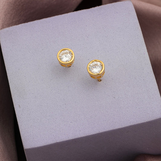 MAIRA Mini 925 Sterling Silver Round Stud 18 k Gold Plated Earring Set for Girls / Women