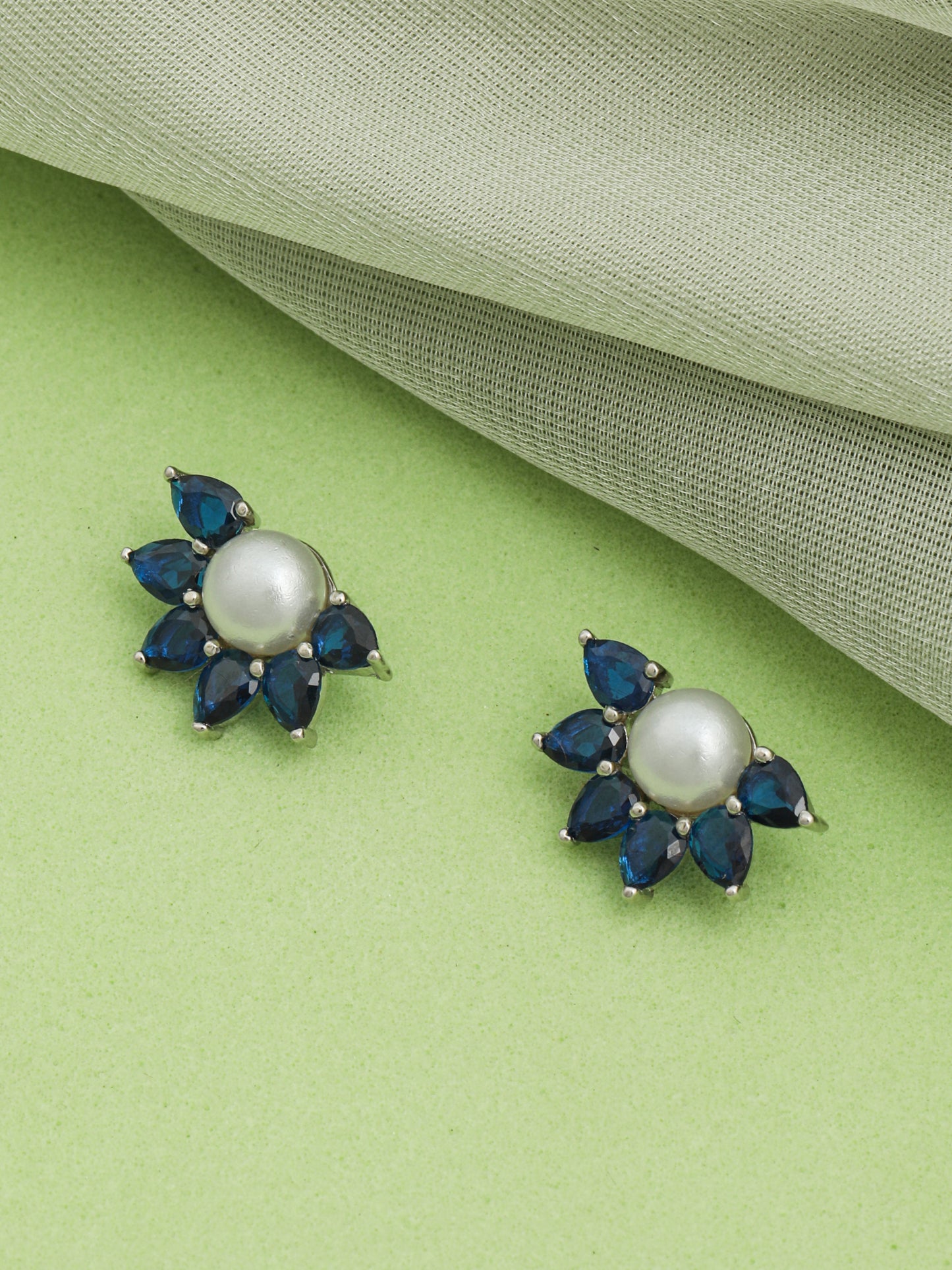 MAIRA Pearl & Blue Stones 925 Sterling Silver Earrings Set for Women / Girls