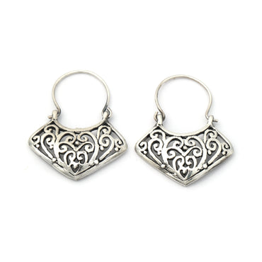 MAIRA 925 Sterling Silver Lightweight Antique Bali Hoop Earrings for Women and Girls