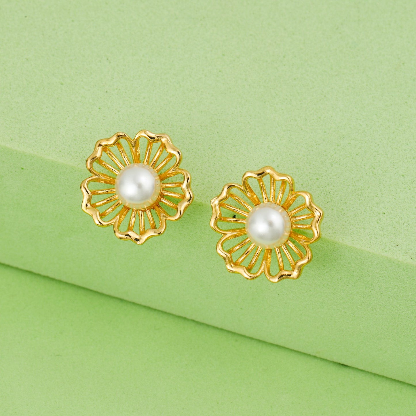 MAIRA 925 Sterling Silver Floral Gold Plated Pearl Earrings For women/ Girls