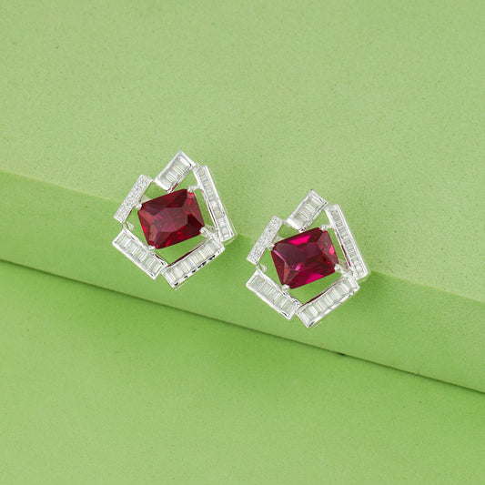 Maira 925 Sterling Silver Ruby Earrings For Women/ Girls