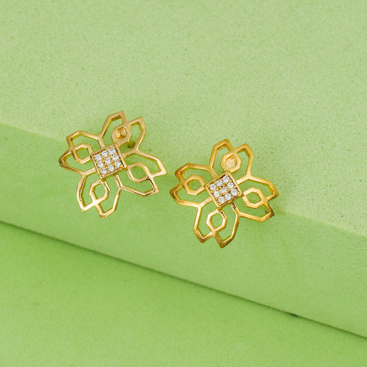 MAIRA 925 Sterling Silver 18K Gold Plated Diamond Earrings For Women/ Girls