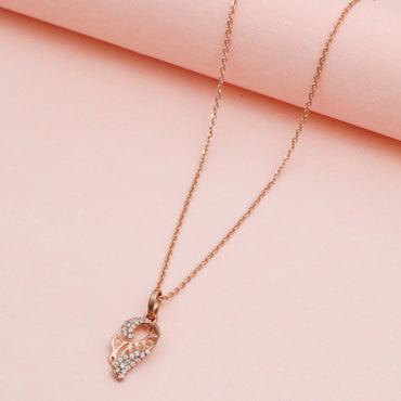 MAIRA 925 Sterling Silver Rose Gold Valentine Pendant Chain Necklace With Earrings for Girls / Women
