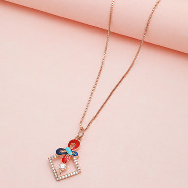 MAIRA 925 Sterling Silver Rose Gold With Multicolour Valentine Necklace With Earrings for Girls / Women