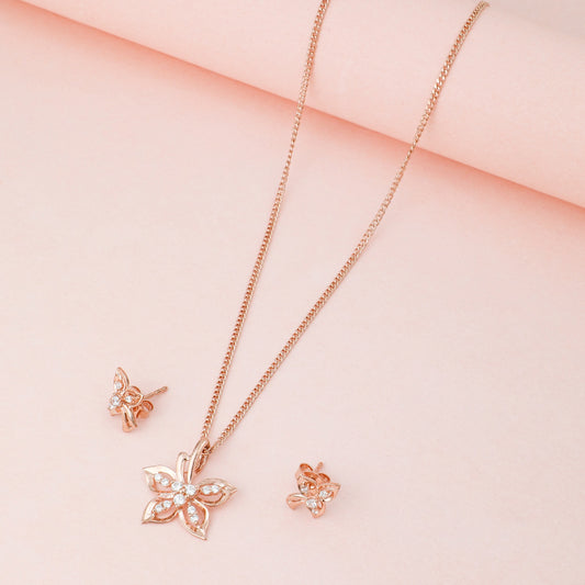 MAIRA 925 Sterling Silver Rose Gold Valentine Necklace With Earrings for Girls / Women