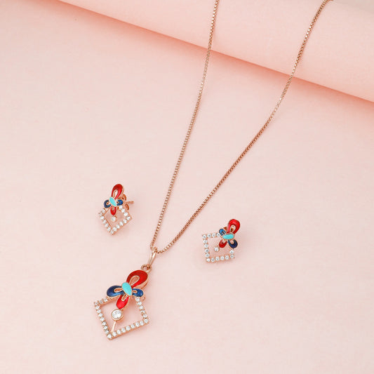 MAIRA 925 Sterling Silver Rose Gold With Multicolour Valentine Necklace With Earrings for Girls / Women