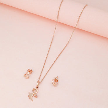 MAIRA 925 Sterling Silver Rose Gold Valentine Necklace With Earrings for Girls / Women