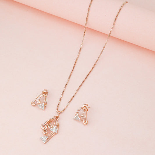 MAIRA 925 Sterling Silver Rose Gold Valentine Necklace With Earrings for Girls / Women