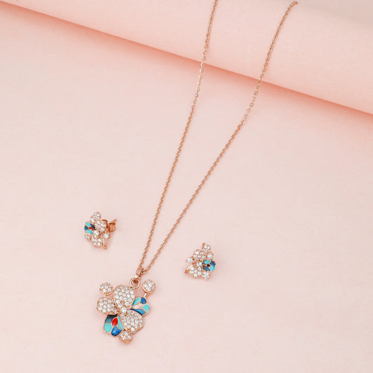 MAIRA 925 Sterling Silver Rose Gold Valentine Necklace With Earrings for Girls / Women