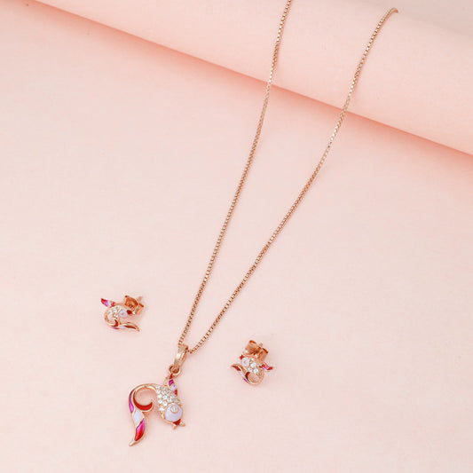 MAIRA 925 Sterling Silver Rose Gold pisces Design Valentine Necklace With Earrings for Girls / Women