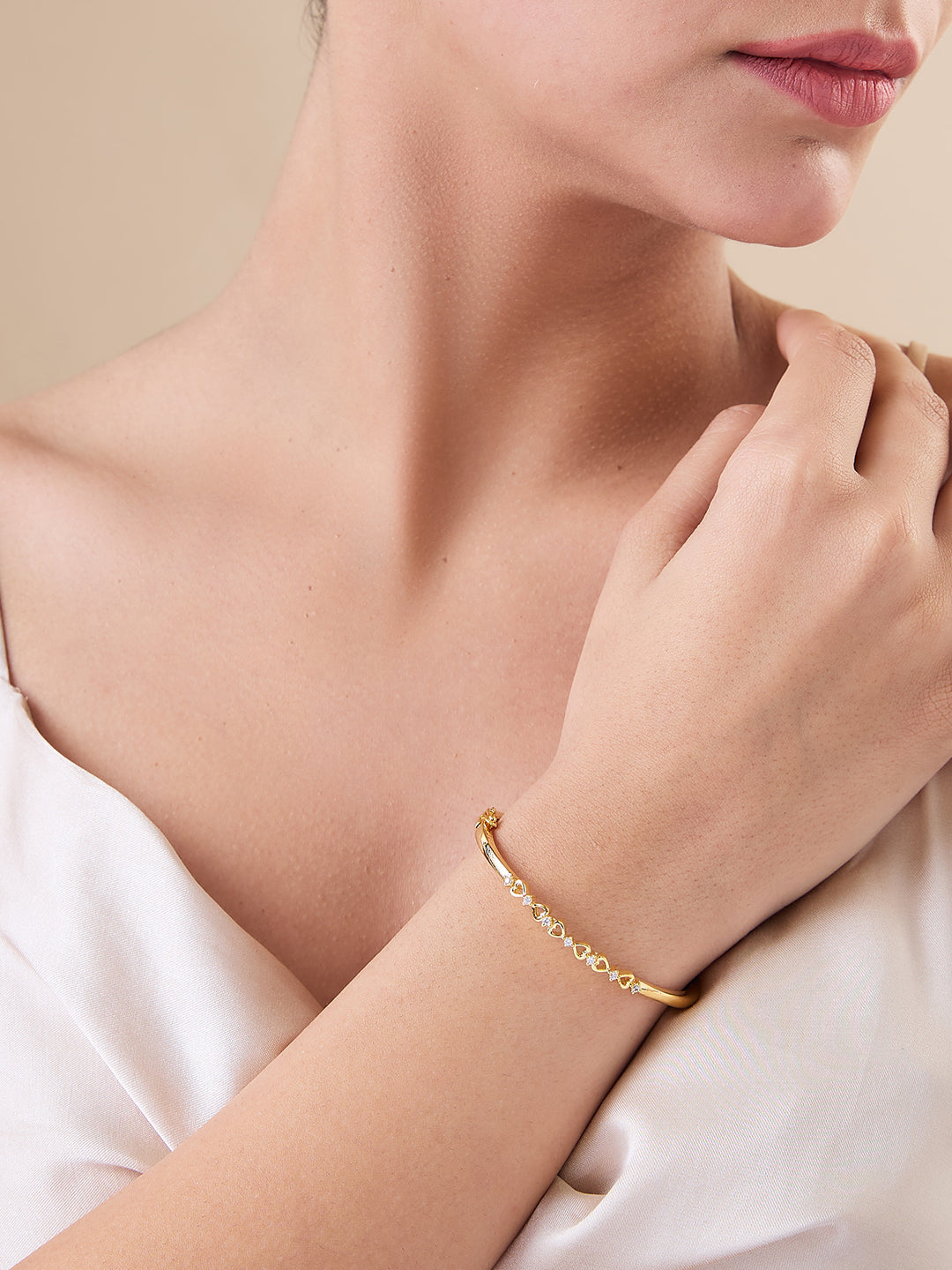 MAIRA 925 Sterling Silver 18 k Gold Plated Valentine Heart Kada Bracelet Jewellery / Gift for Women