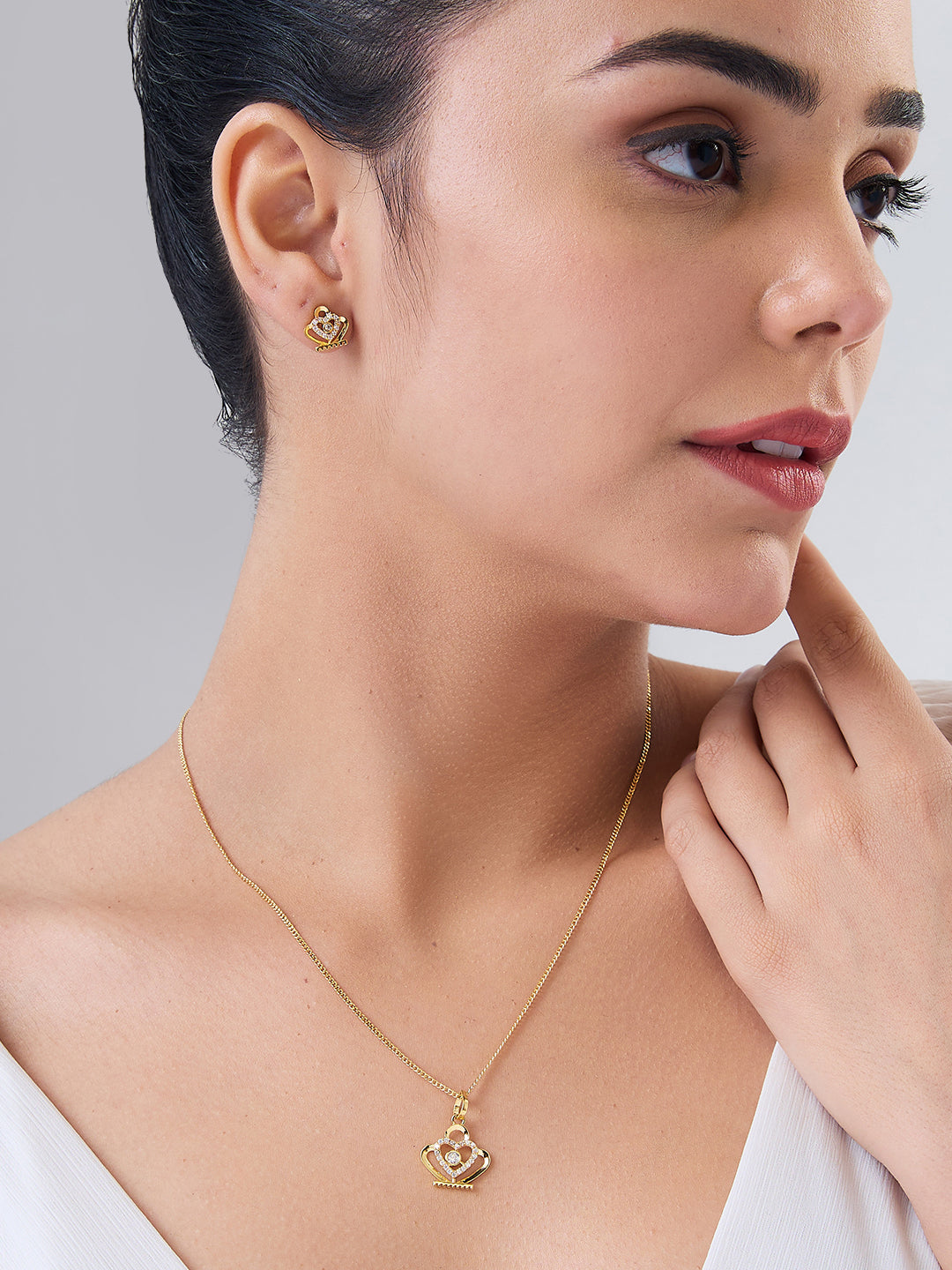 MAIRA 925 Sterling Silver 18kGold plated Crown Design Necklace With Earrings for Girls / Women