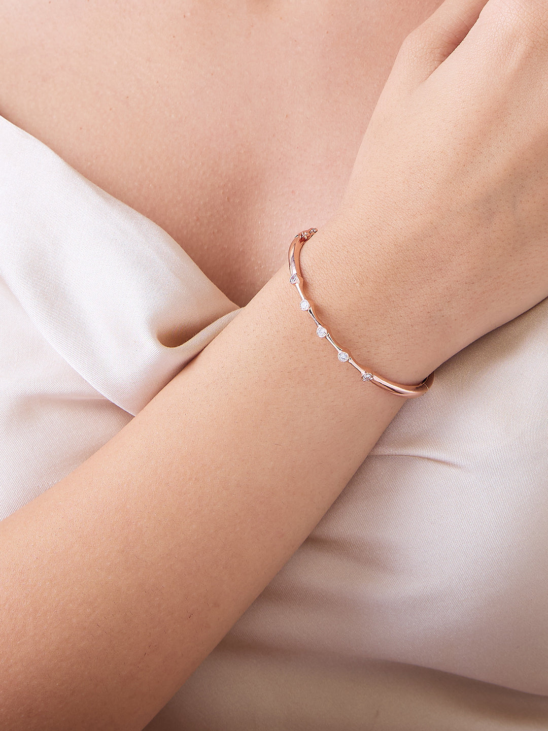 MAIRA RoseGold Plated Swiss Zirconia Sterling Silver Kada Bracelet for Women / Gift for Girls