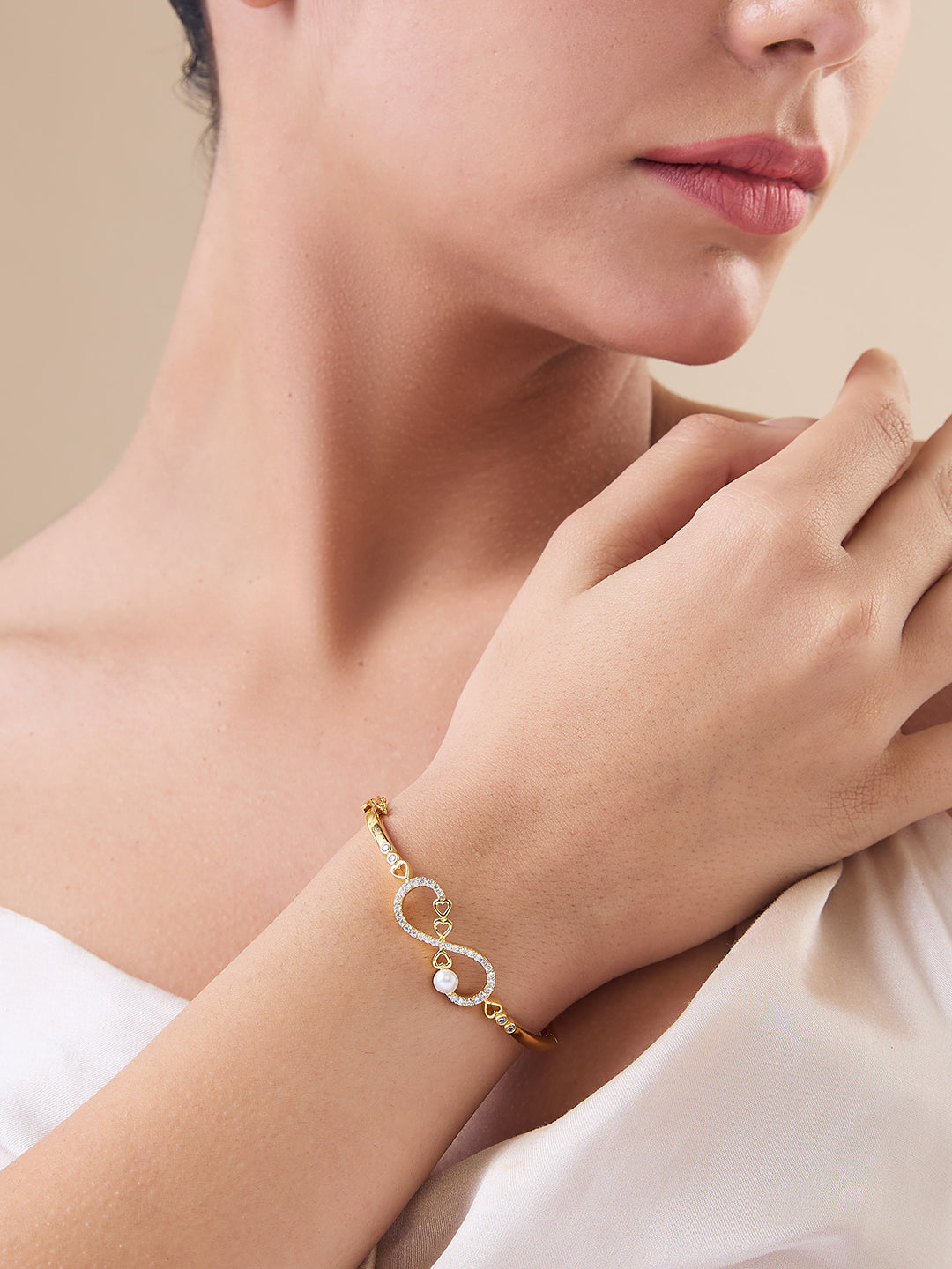 MAIRA Sparkling Gold Plated 925 Sterling Silver Infinity Kada Bracelet / Gift for Women