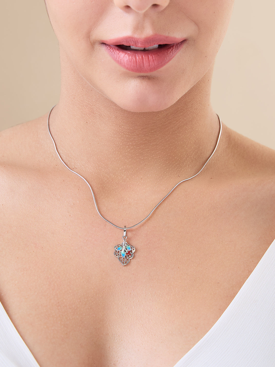 MAIRA Leaf Petal Enamel 925 Sterling Silver Pendant Chain Necklace Jewellery / Gift for Girls