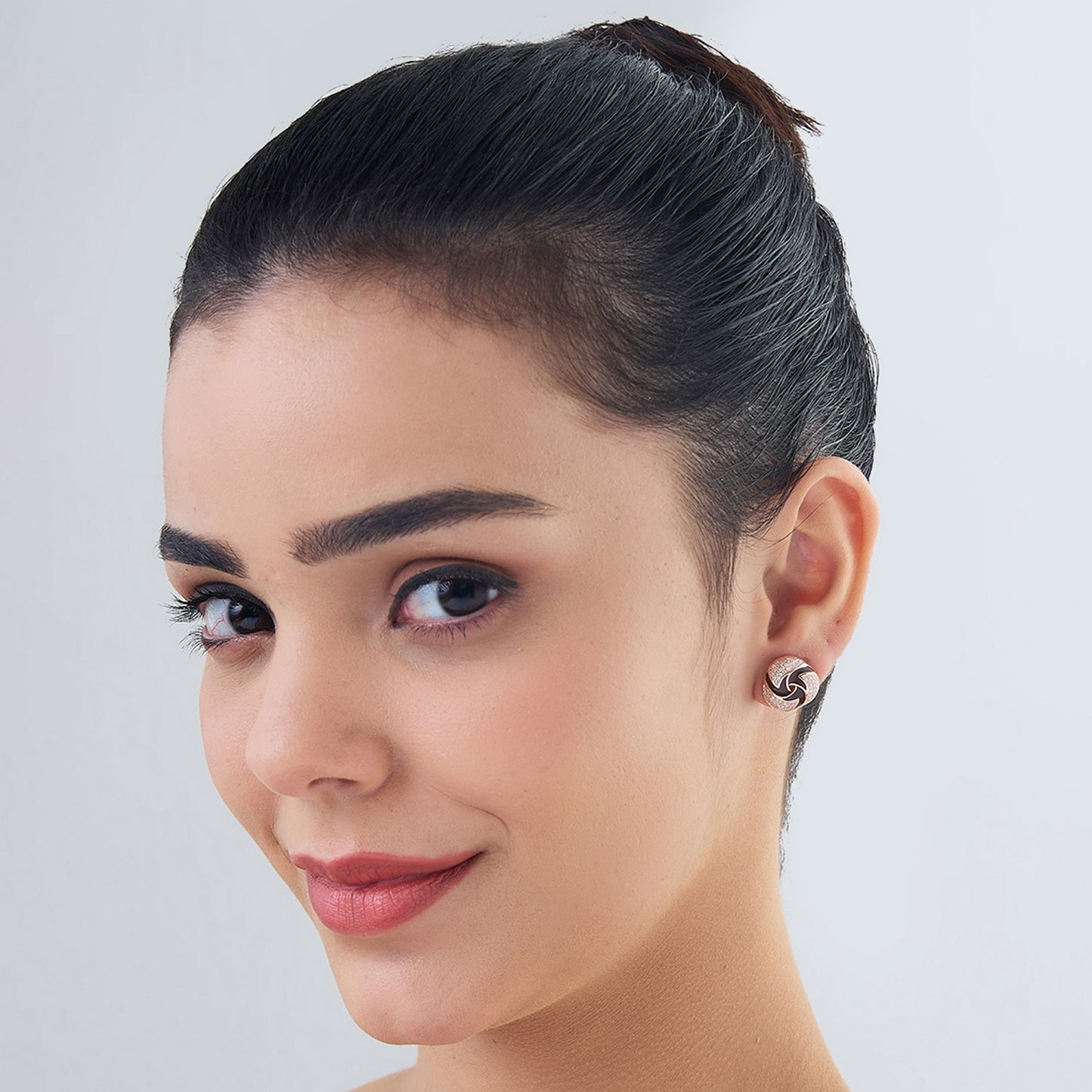 MAIRA Rose Gold Round 925 Sterling Silver Stud Earrings with Enamel & CZ stones