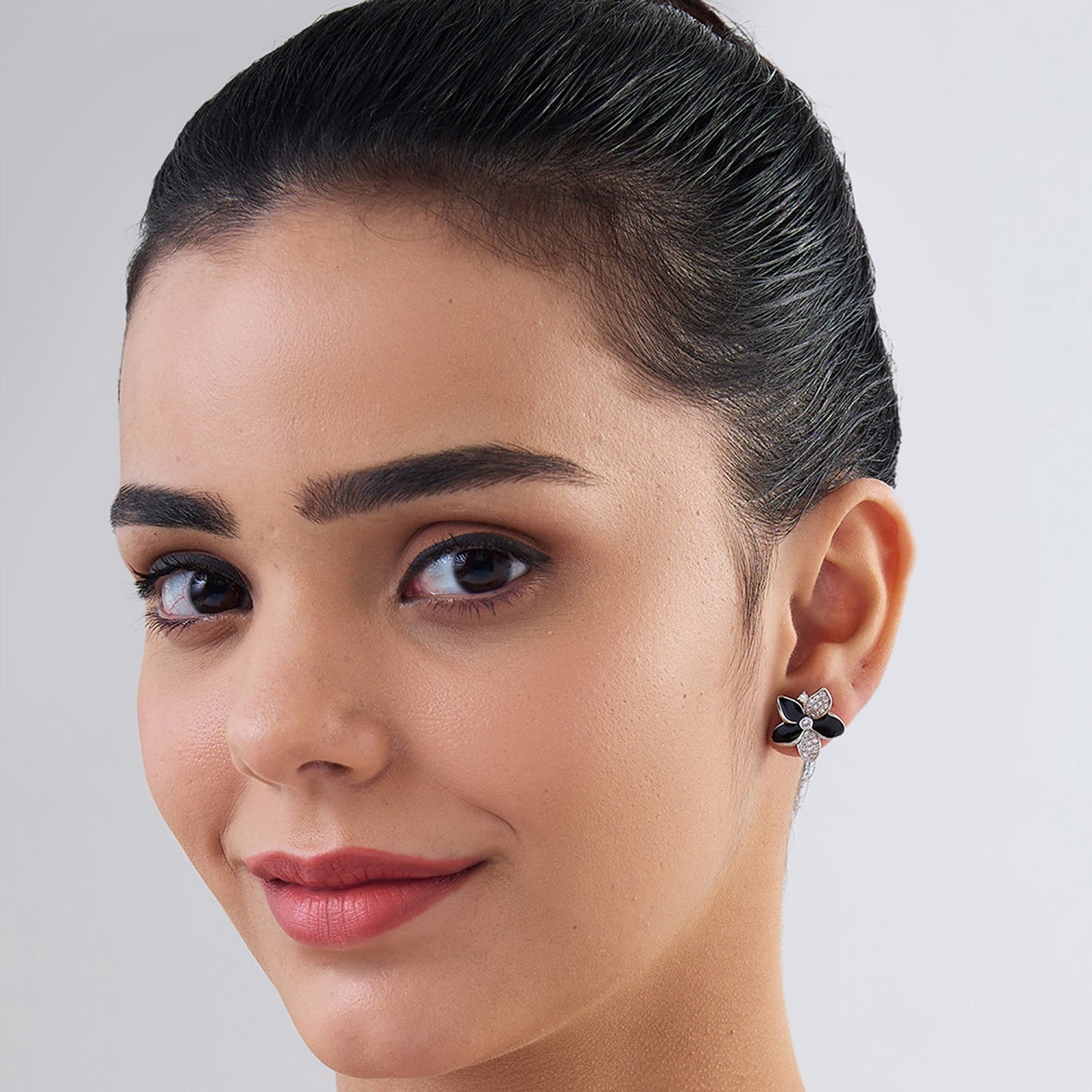 MAIRA 925 Sterling Silver Floral Enamel CZ stones Earrings