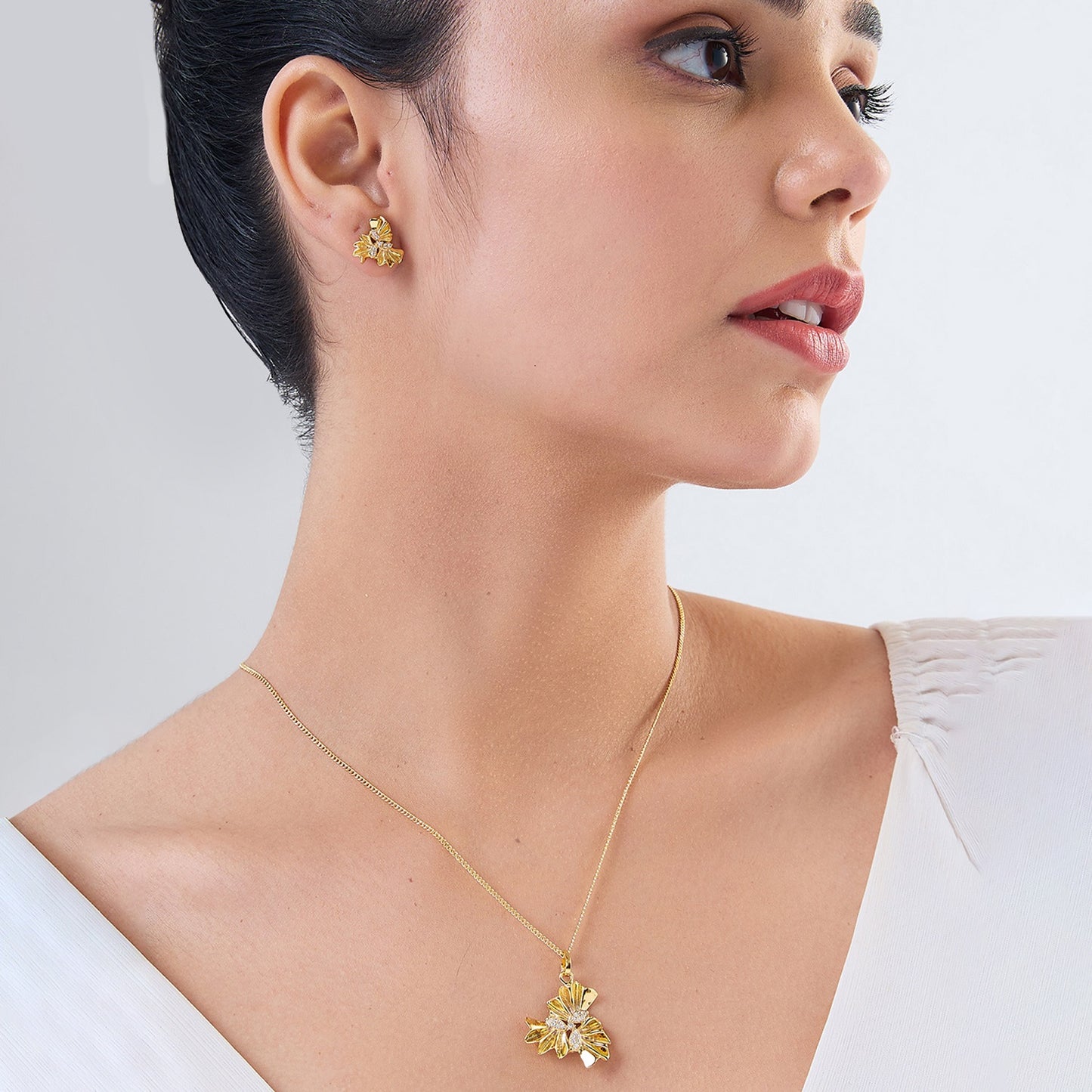 MAIRA 925 Sterling Silver 18kGold plated Necklace With Earrings for Girls / Women