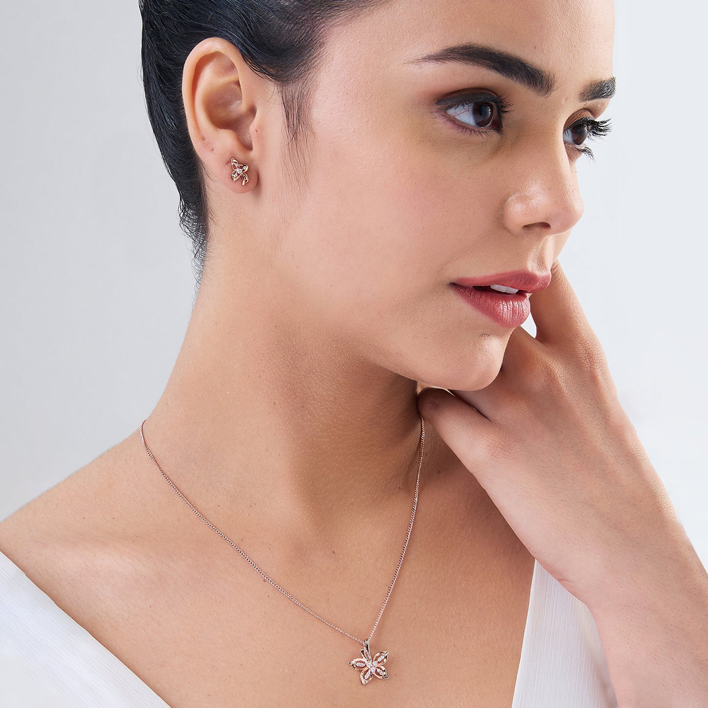 MAIRA 925 Sterling Silver Rose Gold Valentine Necklace With Earrings for Girls / Women