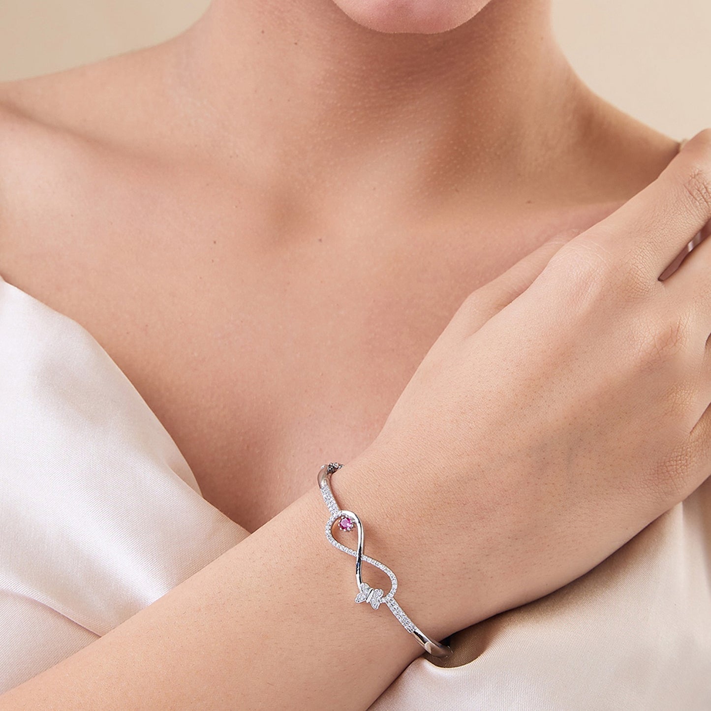 MIARA Sterling Silver Rhodium Plated Stylish Infinity Butterfly Kada Bracelet Jewellery / Gift for Women