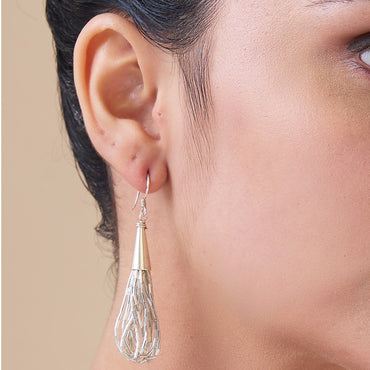 MAIRA Sterling Silver Tread Bead Bunch Hoop Earrings for Women / Girls