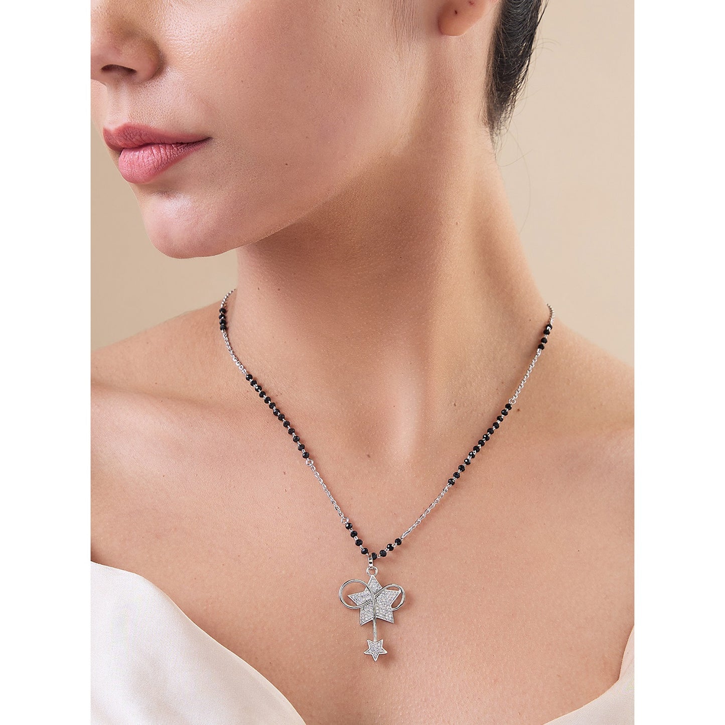 MAIRA Shooting Star Swiss Zirconia Infinity 925 Sterling Silver Pendant Necklace Mangalsutra Jewellery Gift for Women