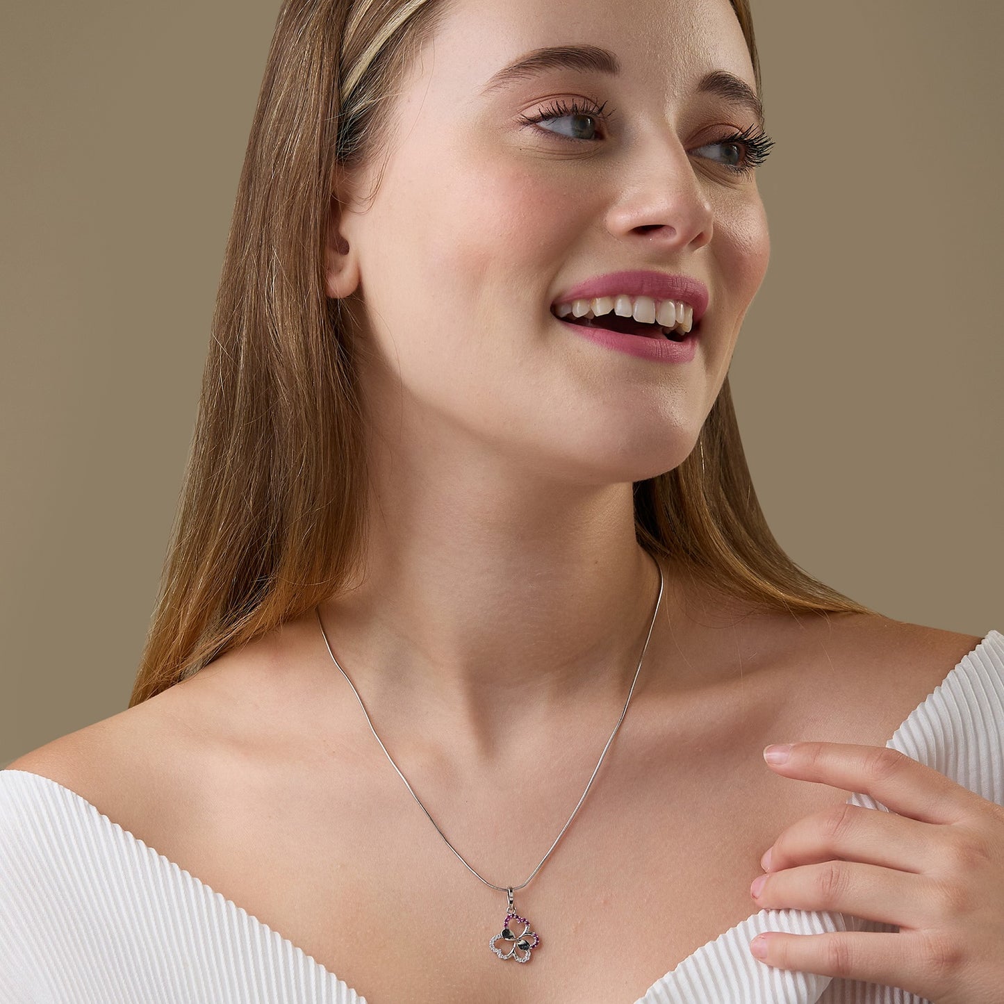 MAIRA Ruby Swiss Zirconia 925 Sterling Silver Pendant Rope Chain Necklace Jewellery Gift for Women / Girls