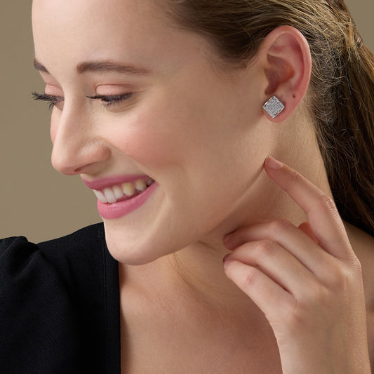 Maira Sterling Silver Deco Grid Earrings