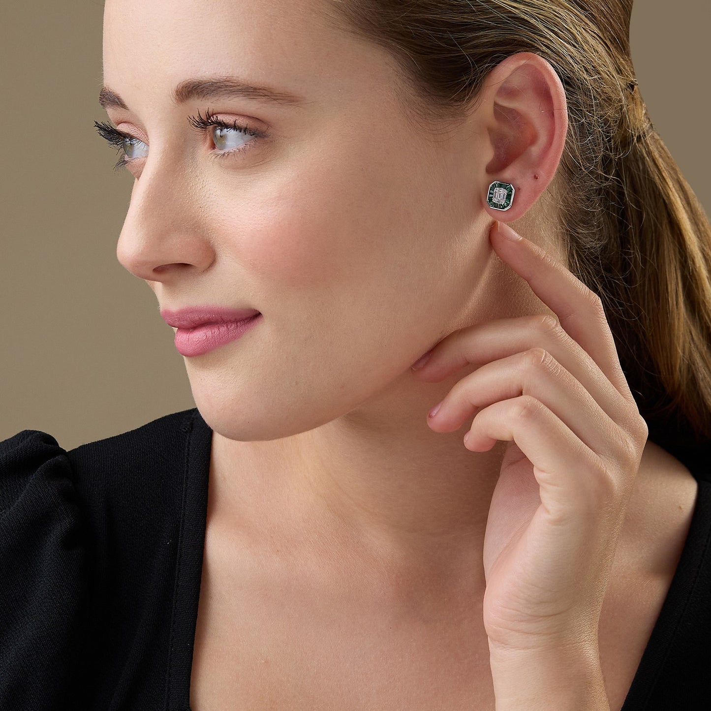 MAIRA Made with Emerald & Swiss Zirconia Elegant Partywear 925 Sterling Silver Studs Earrings for Women / Girls