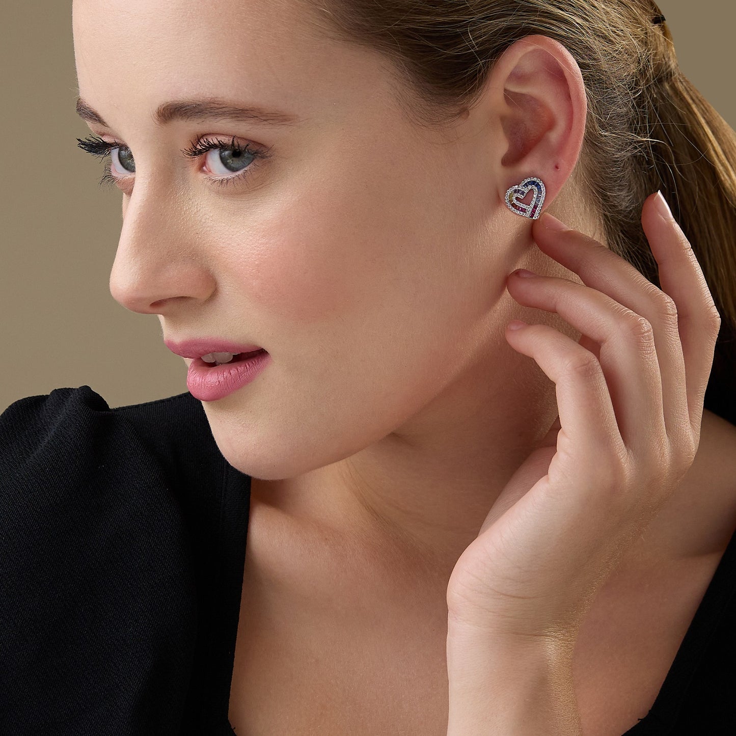 MAIRA multicolour Zirconia Heart Valentine Gifting 925 Sterling Silver Earrings Set for Women / Girls