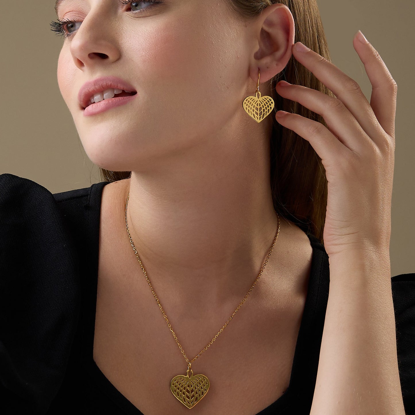 MAIRA 925 Sterling Silver 18KGold Plated Heart shape Valentine Necklace with Earrings Set for Girls / Women