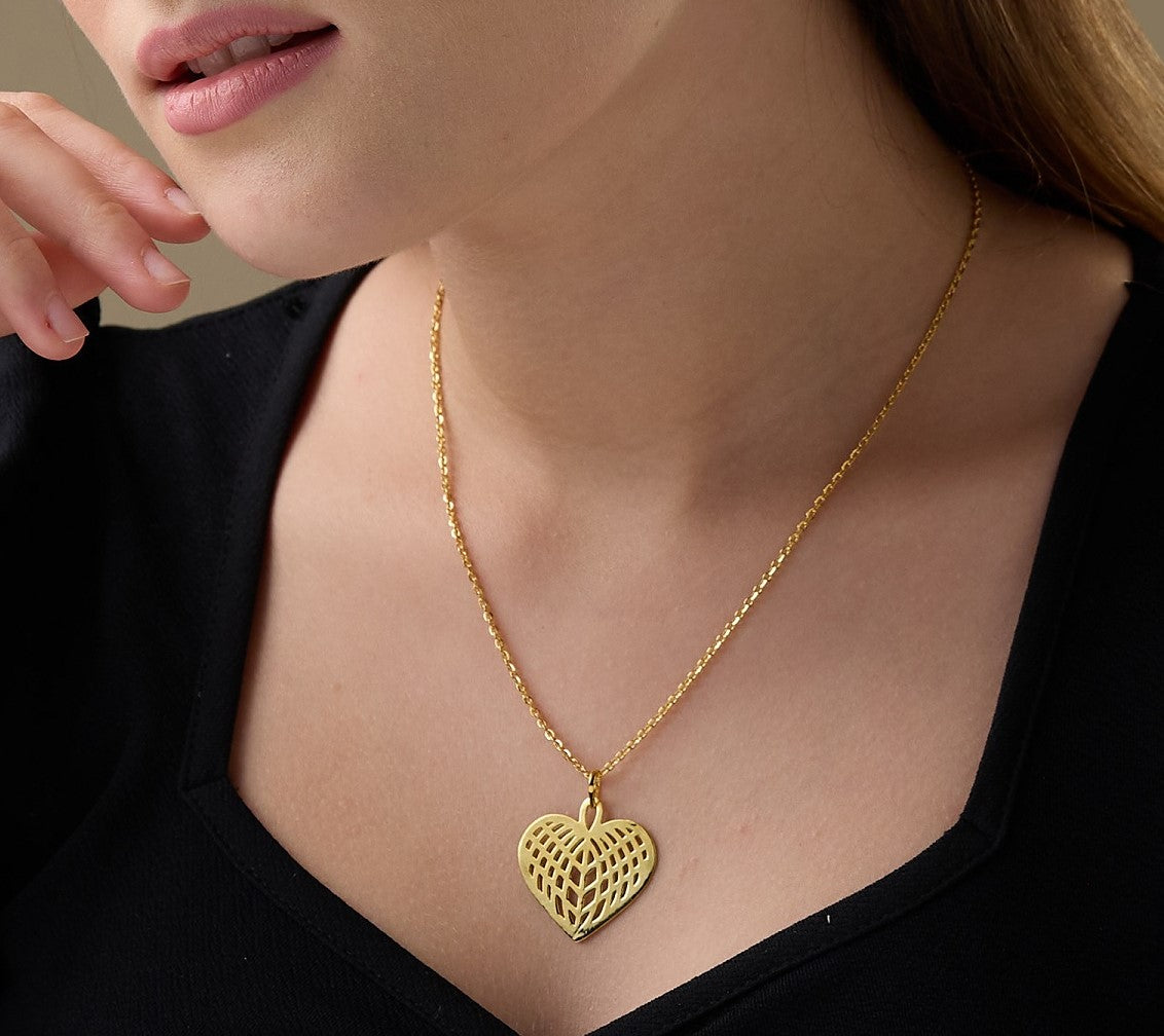 MAIRA Caged Valentine HEART 925 Sterling Silver Gold Plated Pendant Chain Necklace